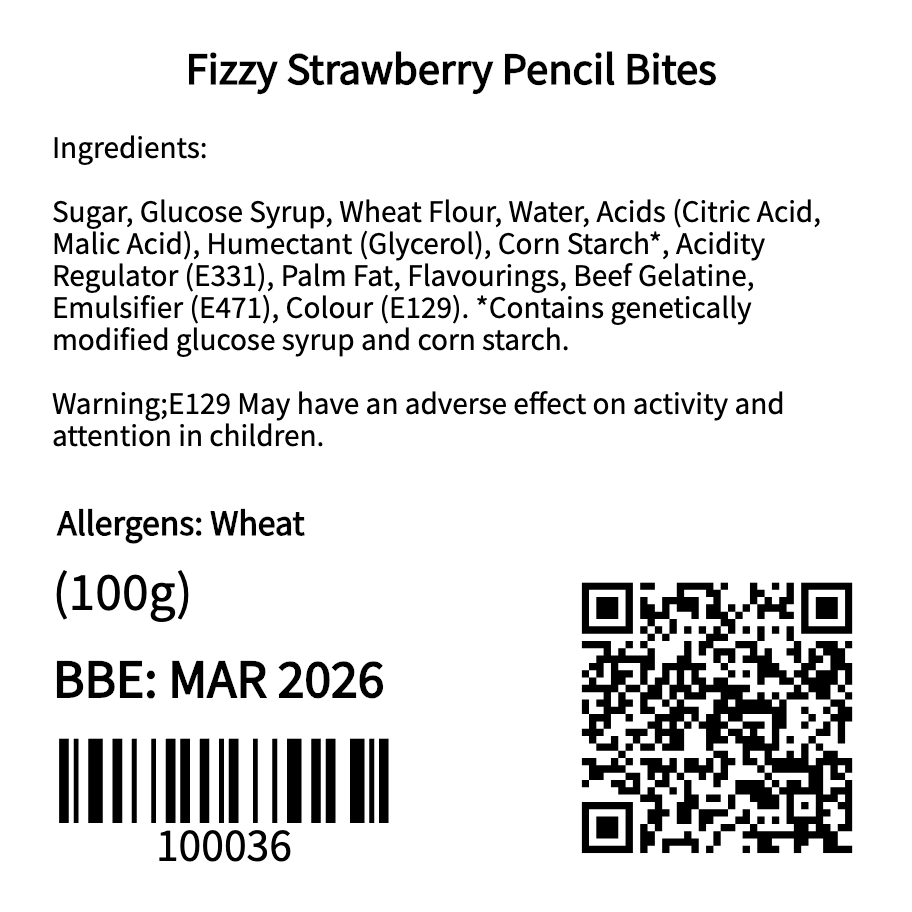 Fizzy Strawberry Pencil Bites (100g)