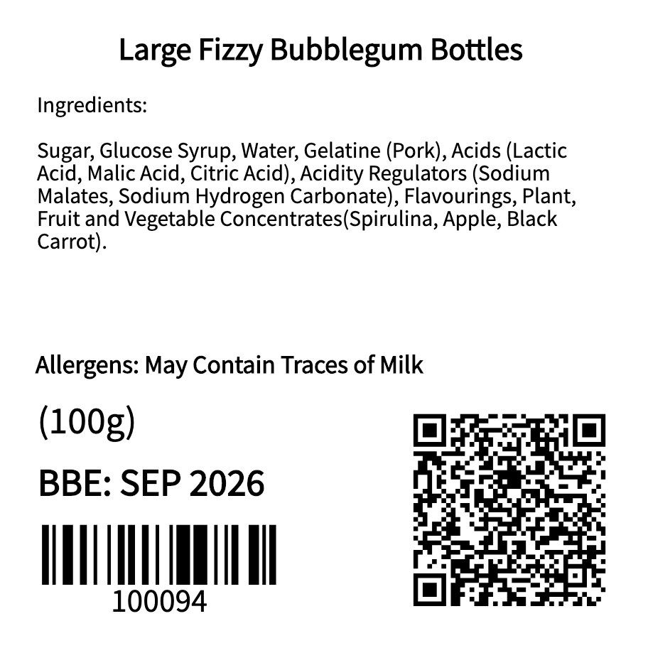 Large Fizzy Bubblegum Bottles (100g)