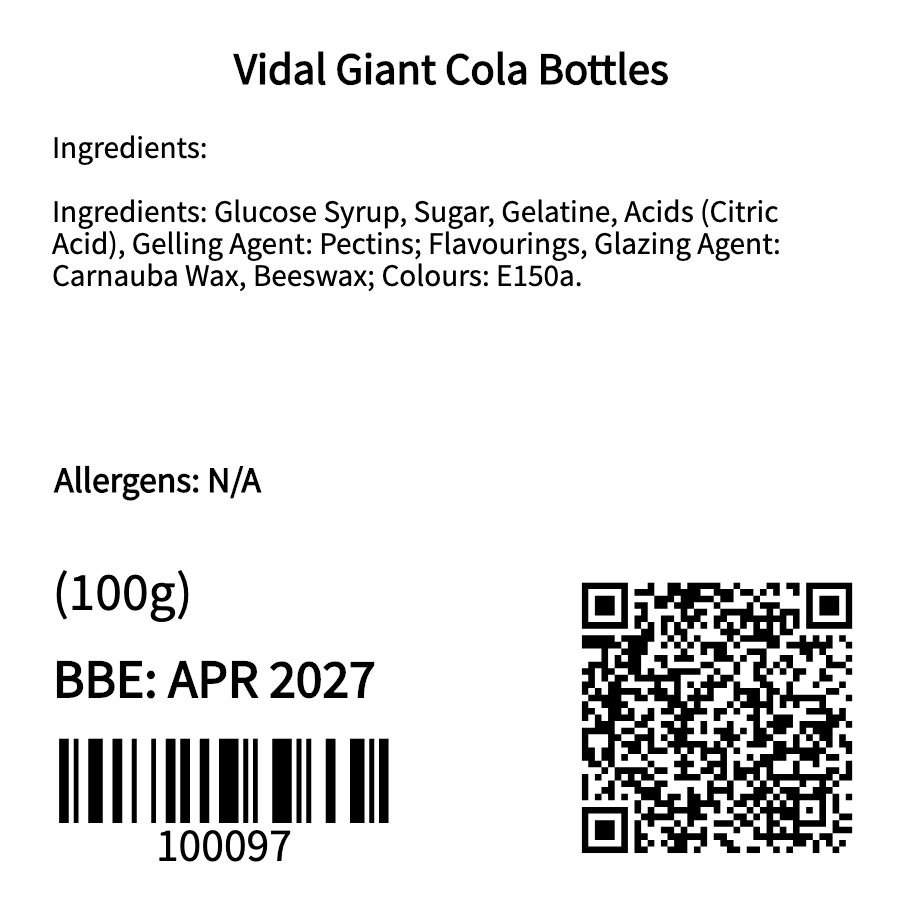 Vidal Giant Cola Bottles (100g)