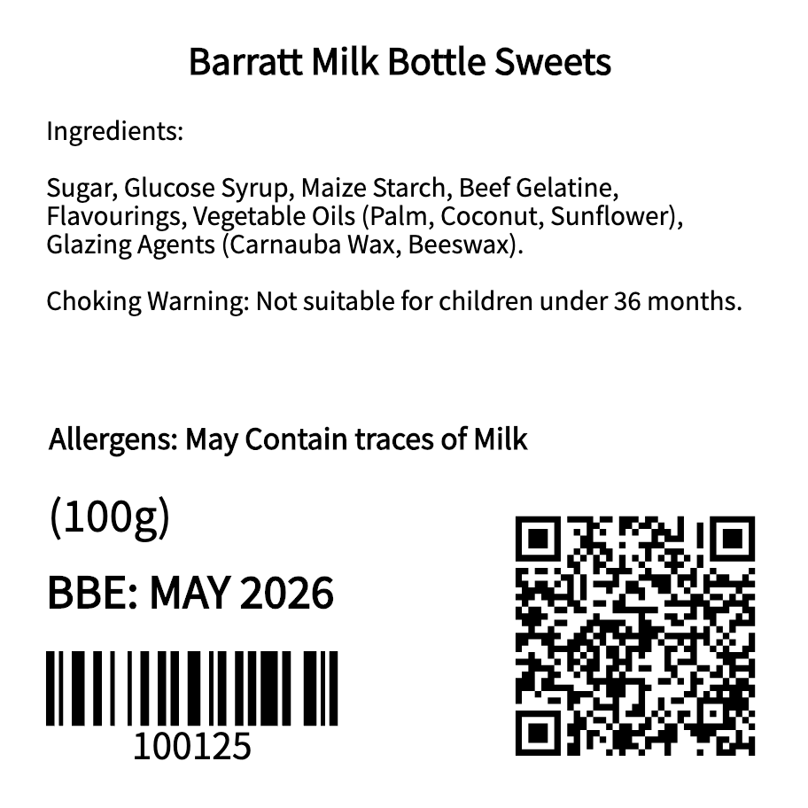 Barratt Milk Bottle Sweets (100g)