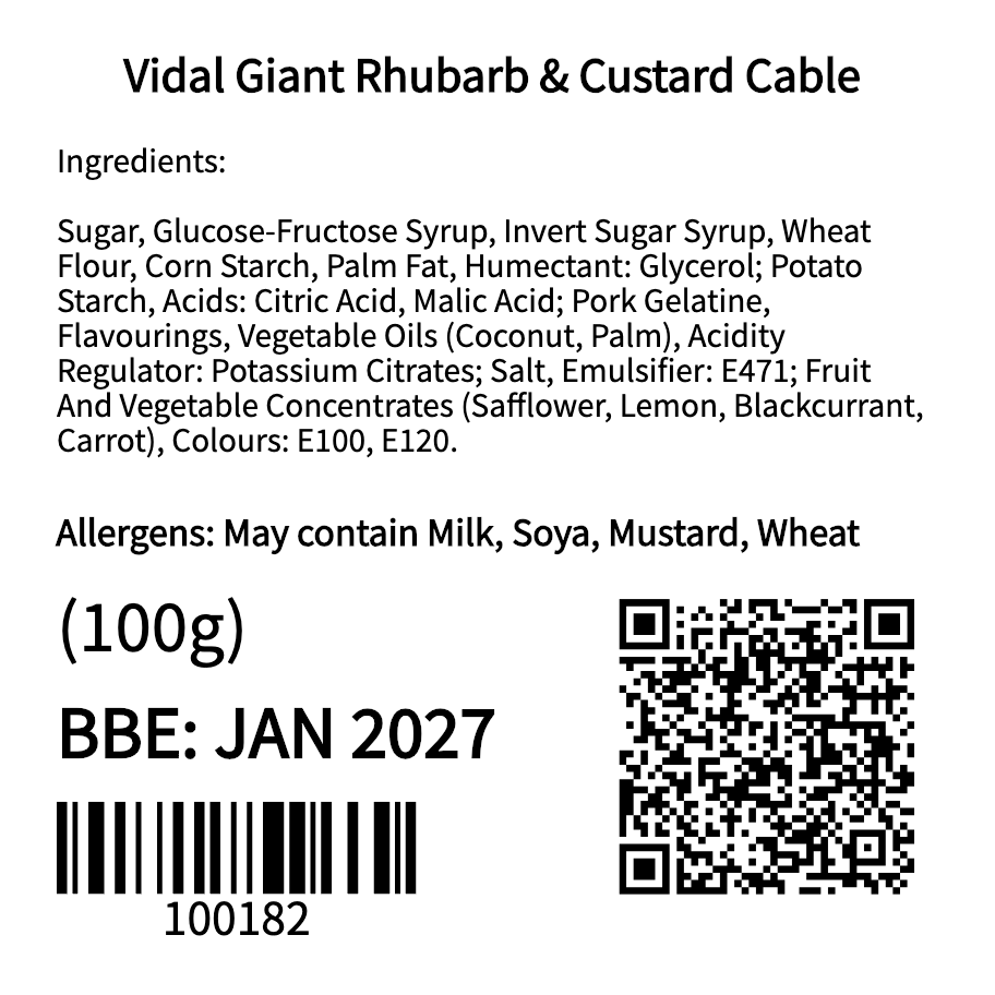 Vidal Giant Rhubarb & Custard Cable (3 Each)
