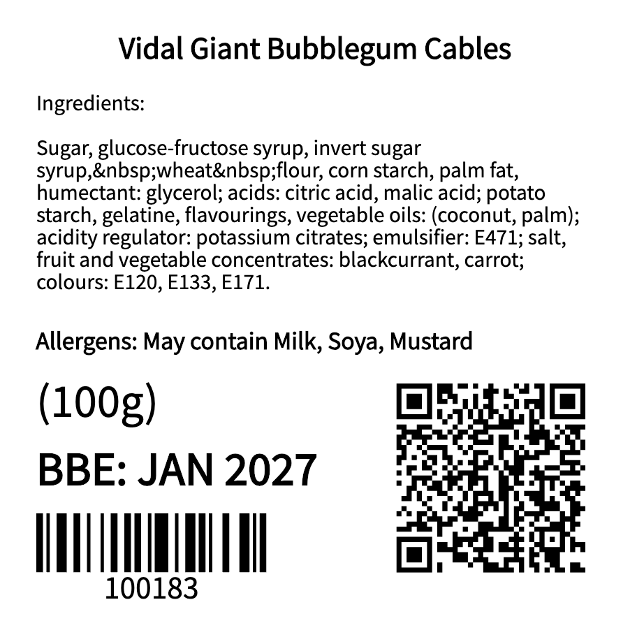Vidal Giant Bubblegum Cables (3 Each)