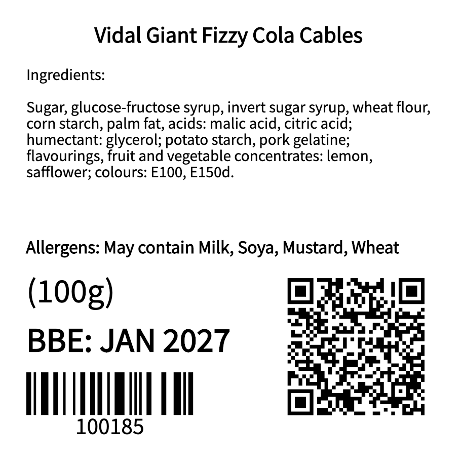 Vidal Giant Fizzy Cola Cables (1 Each)