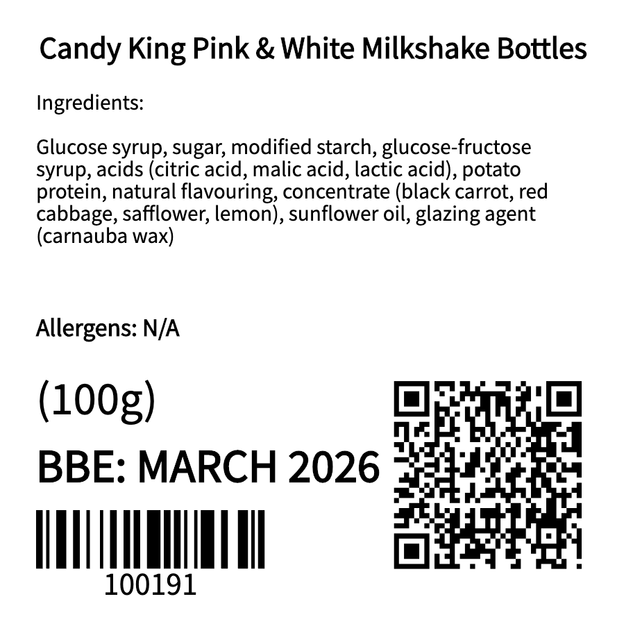 Candy King Pink & White Milkshake Bottles (100g)