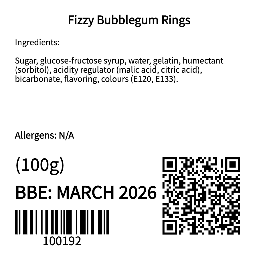 Fizzy Bubblegum Rings (100g)