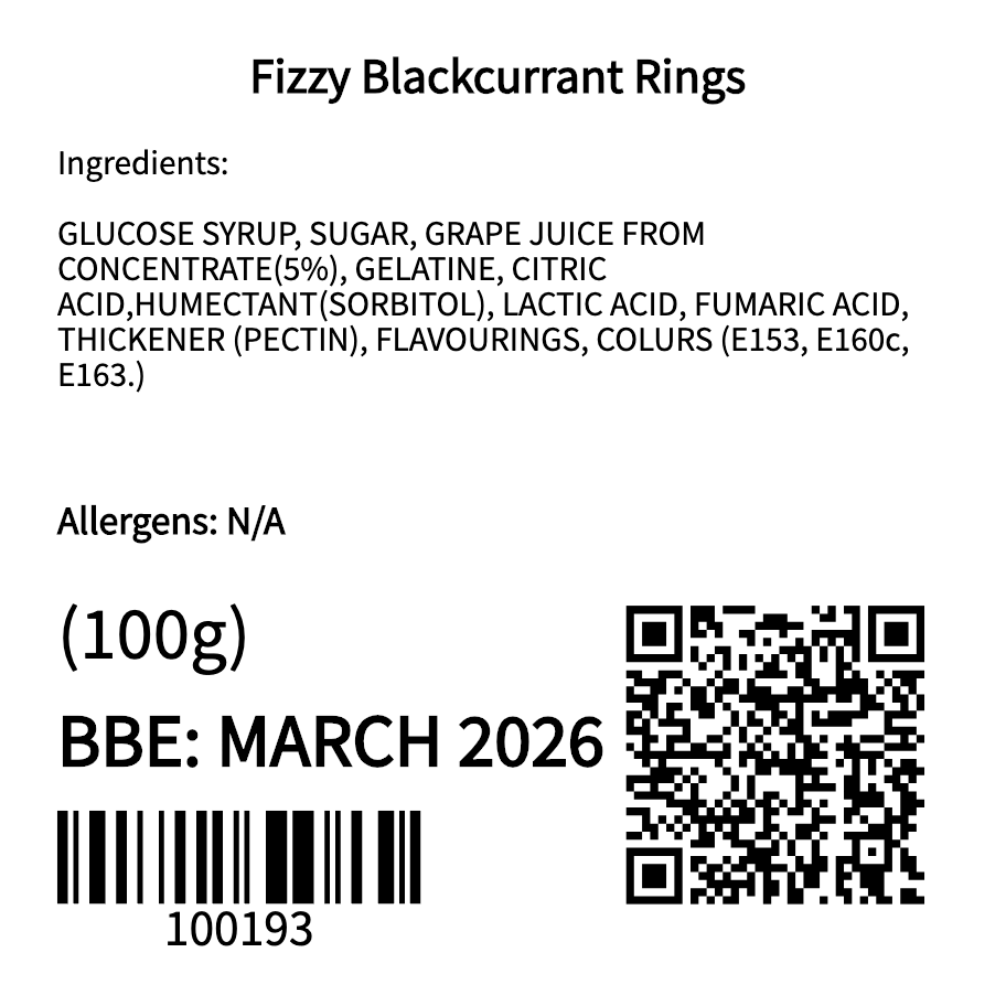 Fizzy Blackcurrant Rings (100g)