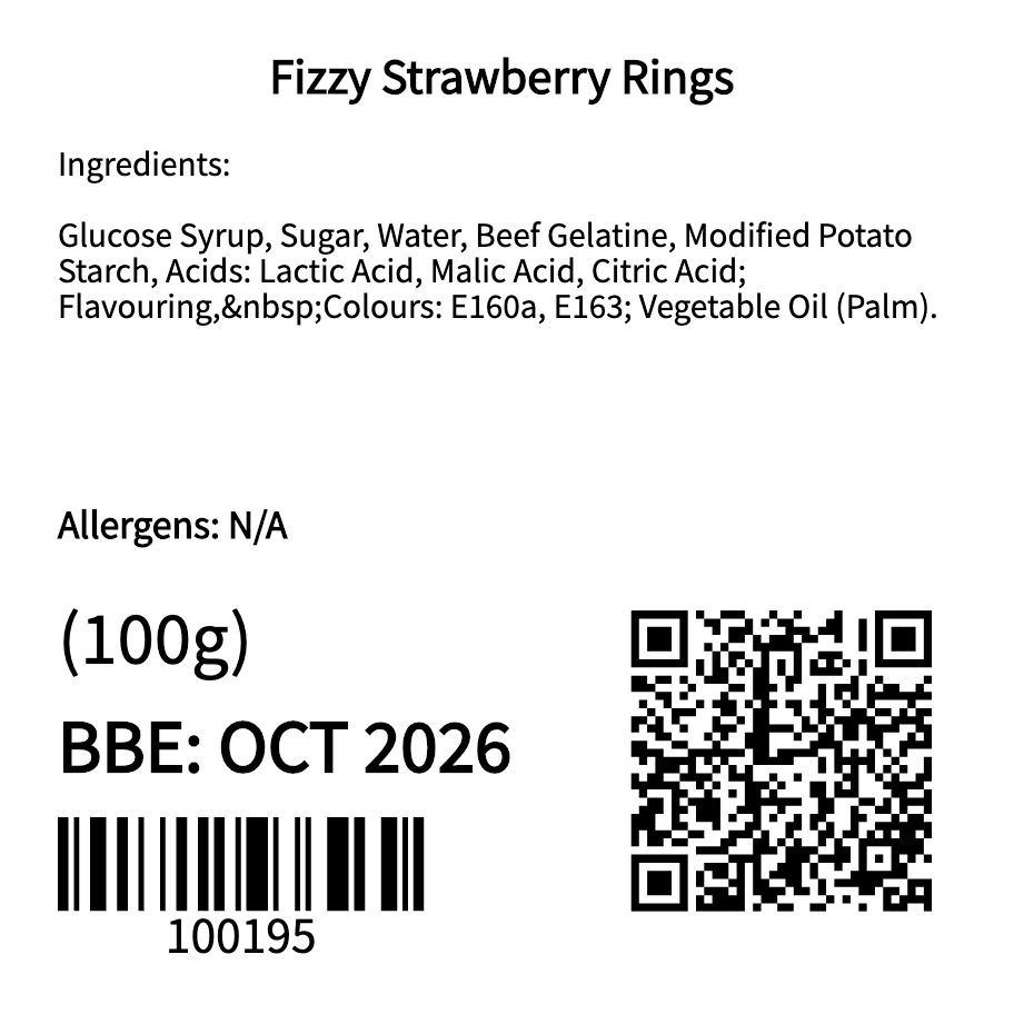 Fizzy Strawberry Rings (100g)