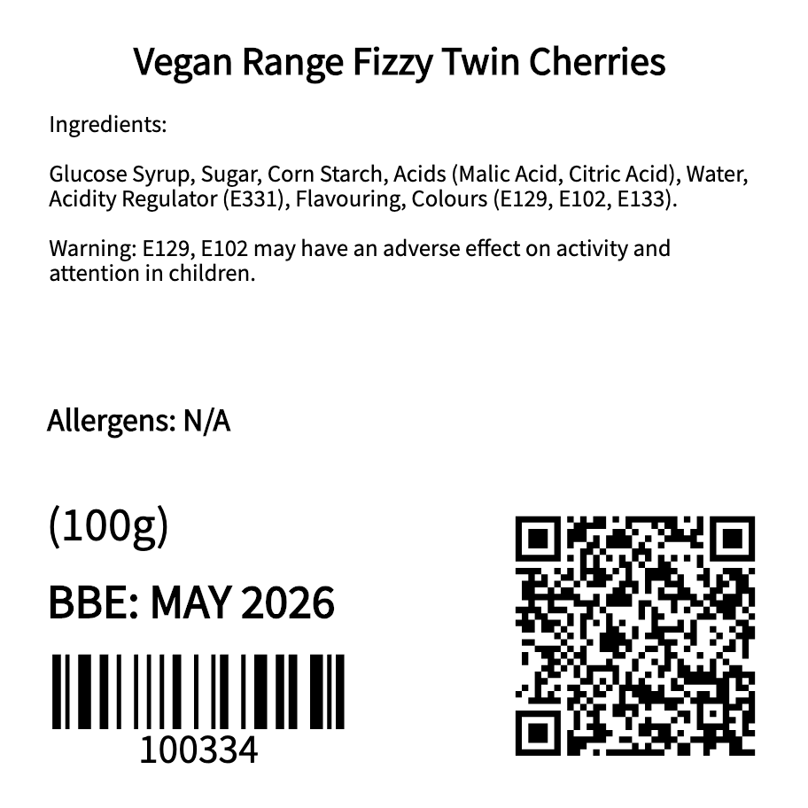 Vegan Range Fizzy Twin Cherries (100g)