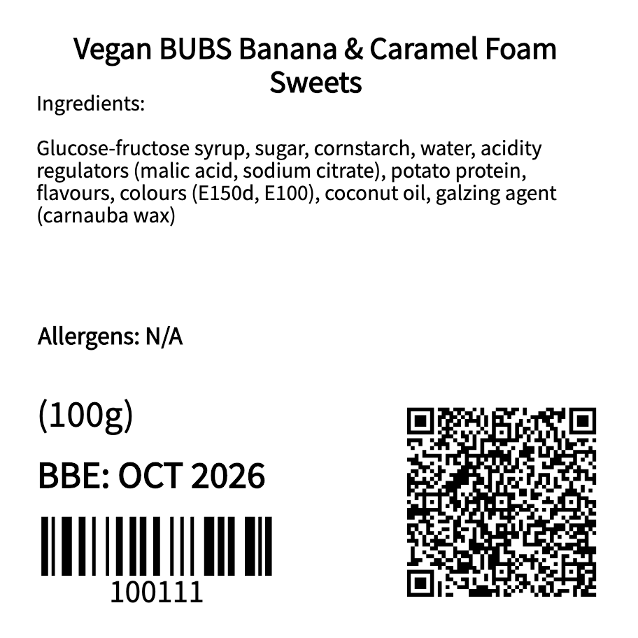 Vegan BUBS Banana & Caramel Foam Sweets (100g)