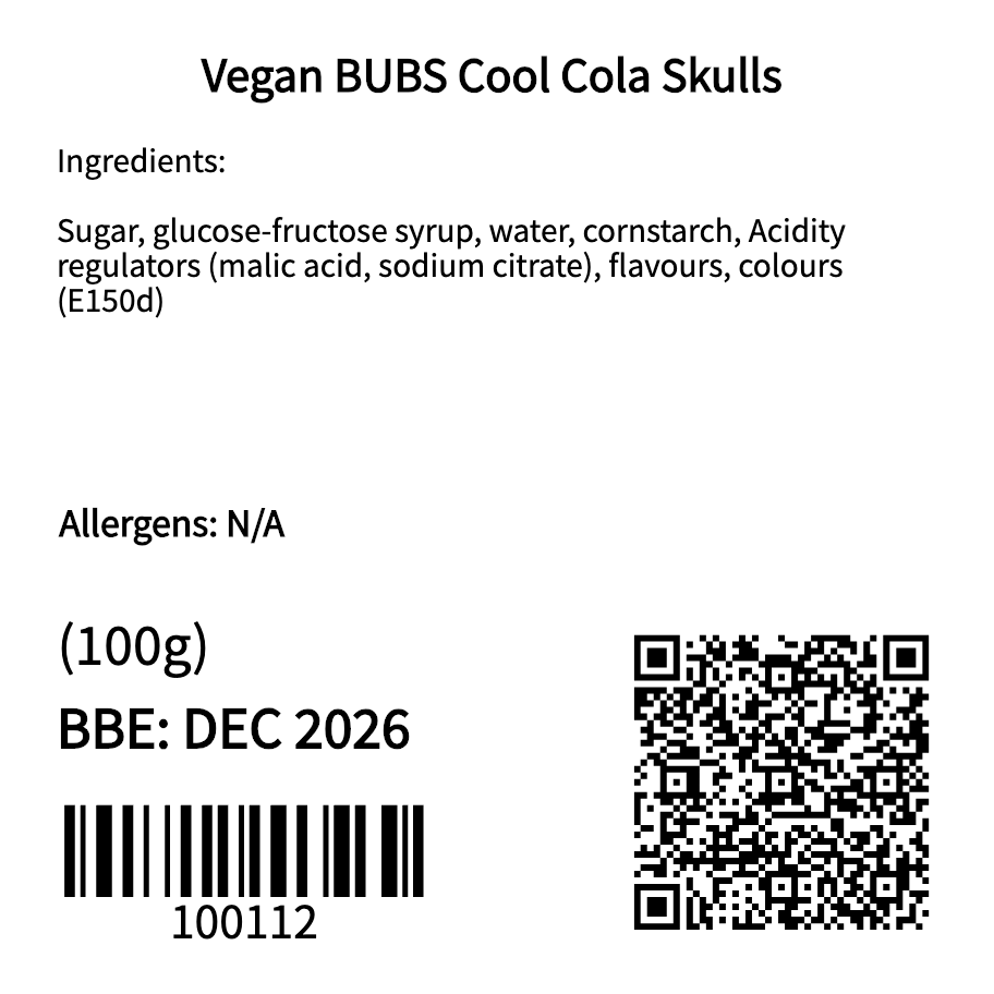 Vegan BUBS Cool Cola Skulls (100g)