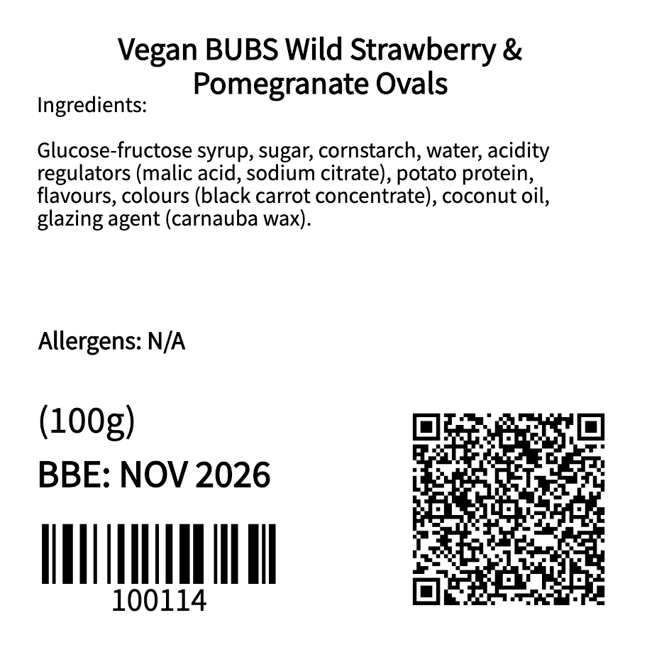 Vegan BUBS Wild Strawberry & Pomegranate Ovals (100g)