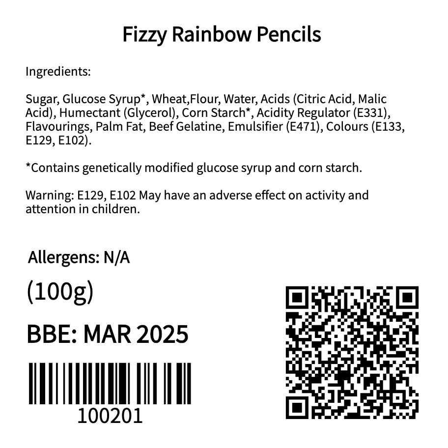 Fizzy Rainbow Pencils (100g)