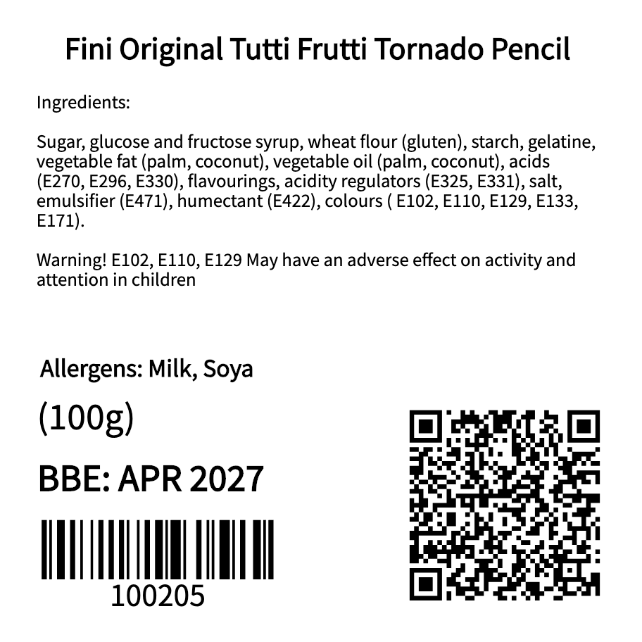 Fini Original Tutti Frutti Tornado Pencil (10 eaches)