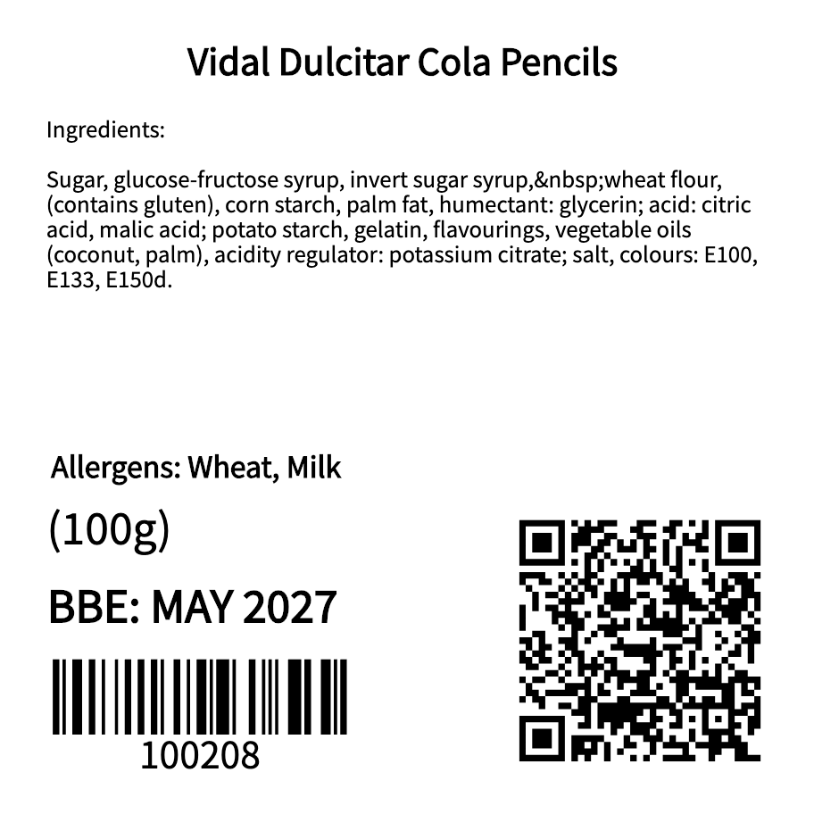 Vidal Dulcitar Cola Pencils
(10 eaches)