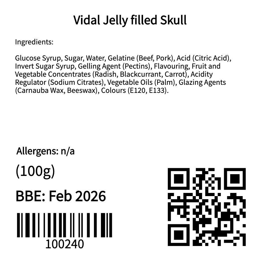 Halloween Vidal Jelly Filled Skull (100g)
