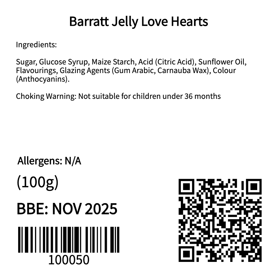 Barratt Jelly Love Hearts (100g)