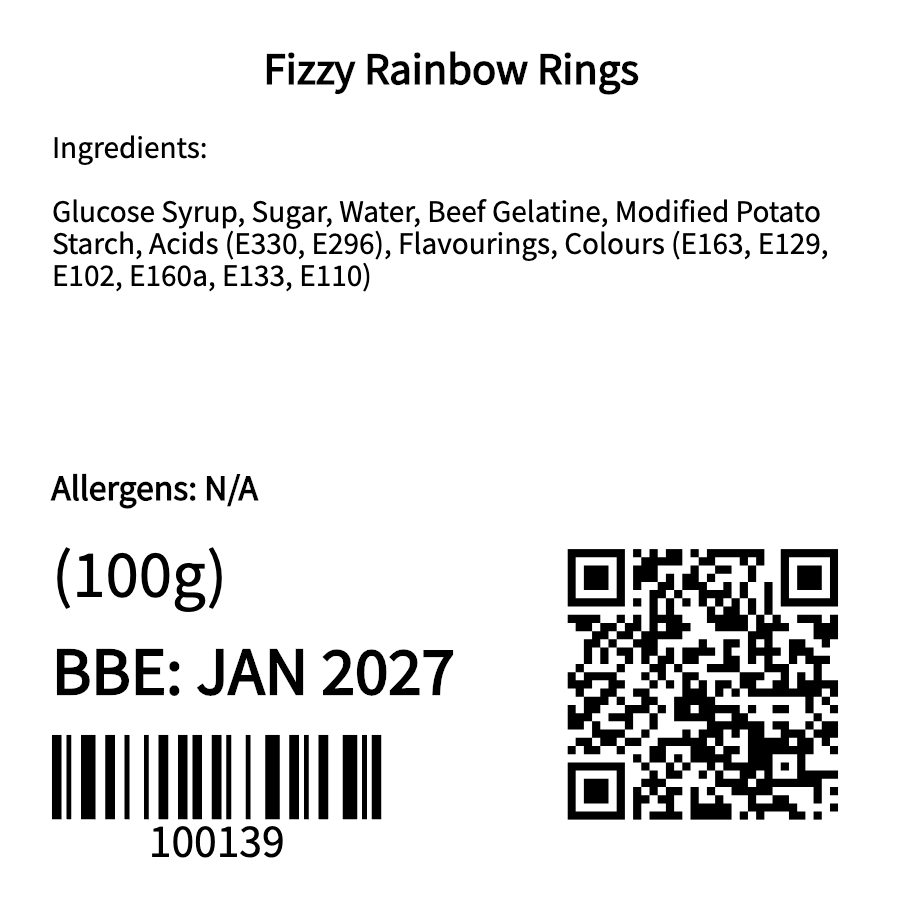 Fizzy Rainbow Rings (100g)