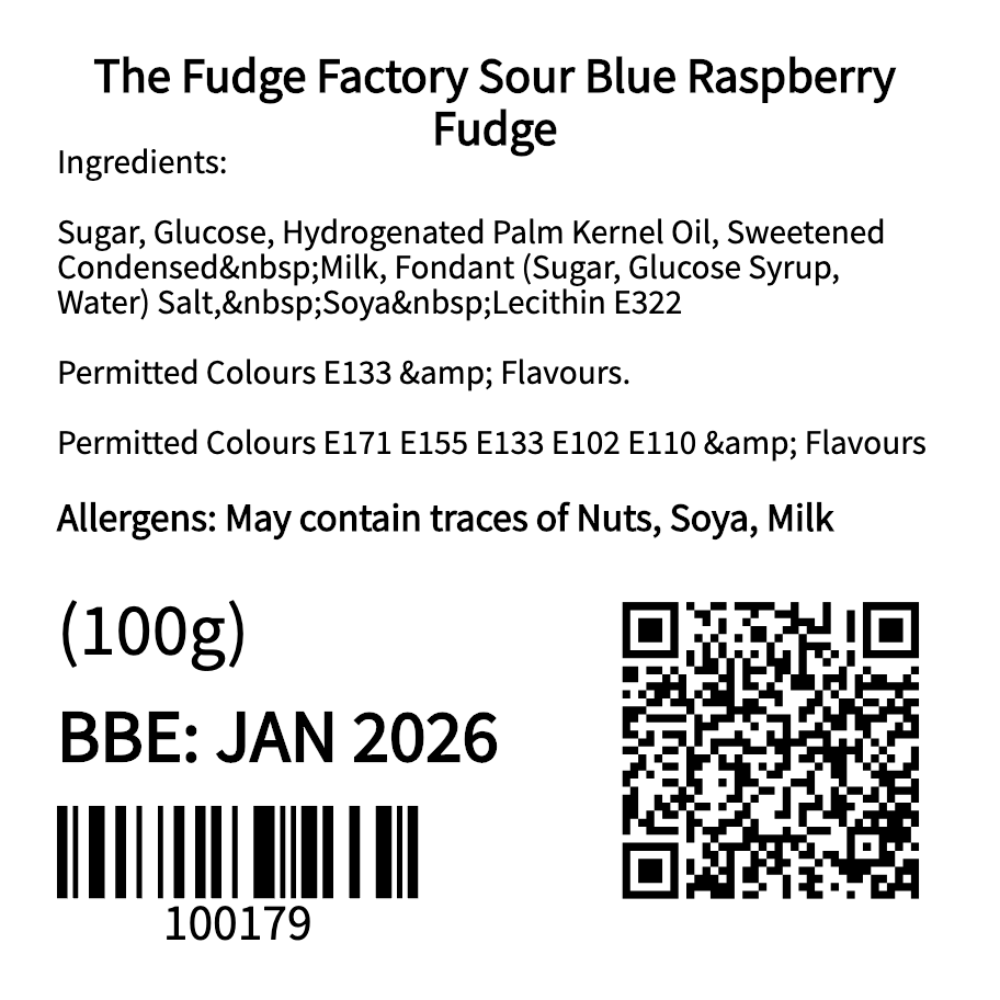 The Fudge Factory Sour Blue Raspberry Fudge (100g)