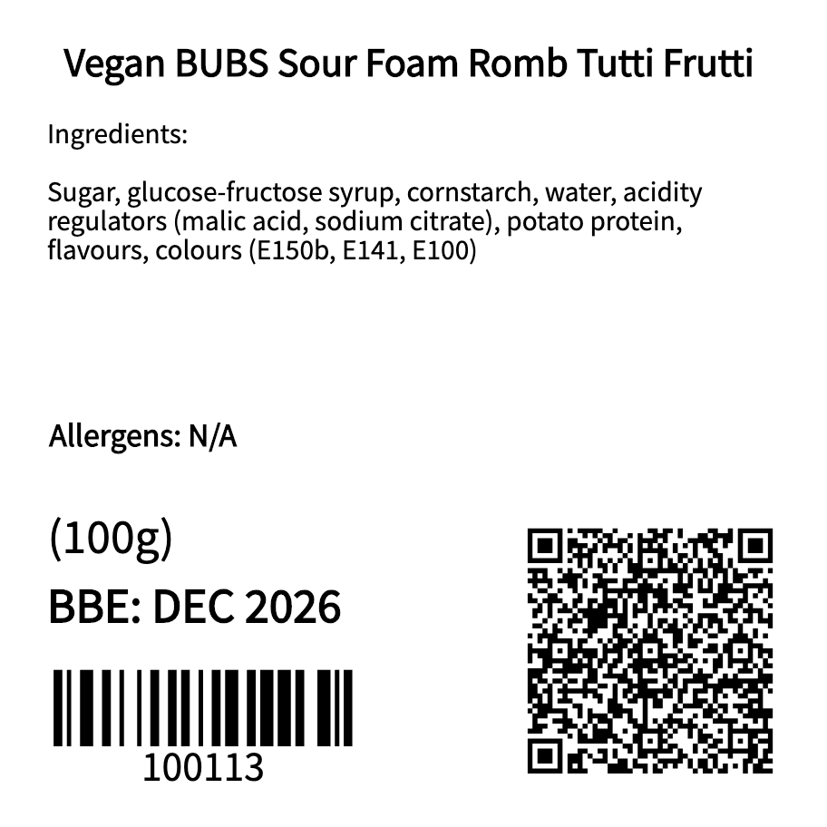 Vegan BUBS Sour Foam Romb Tutti Frutti (100g)