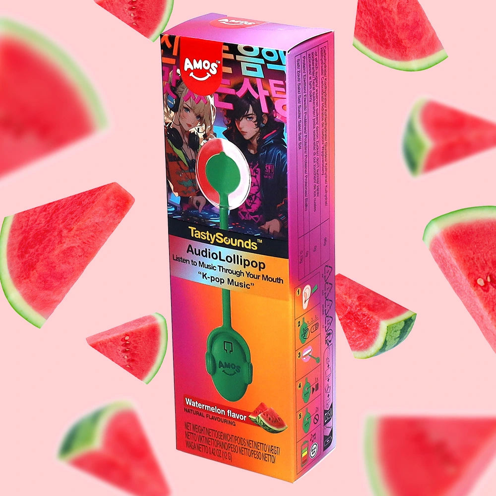 Amos TastySounds K-Pop Music Audio Lollipop Watermelon Flavour 12g (1 Each)